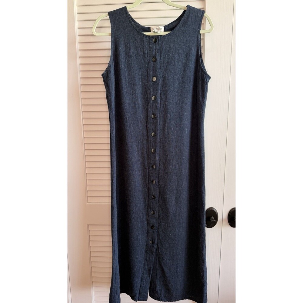 Van Heusen Dark Chambray Linen Blend Midi Dress | Coastal Minimalist